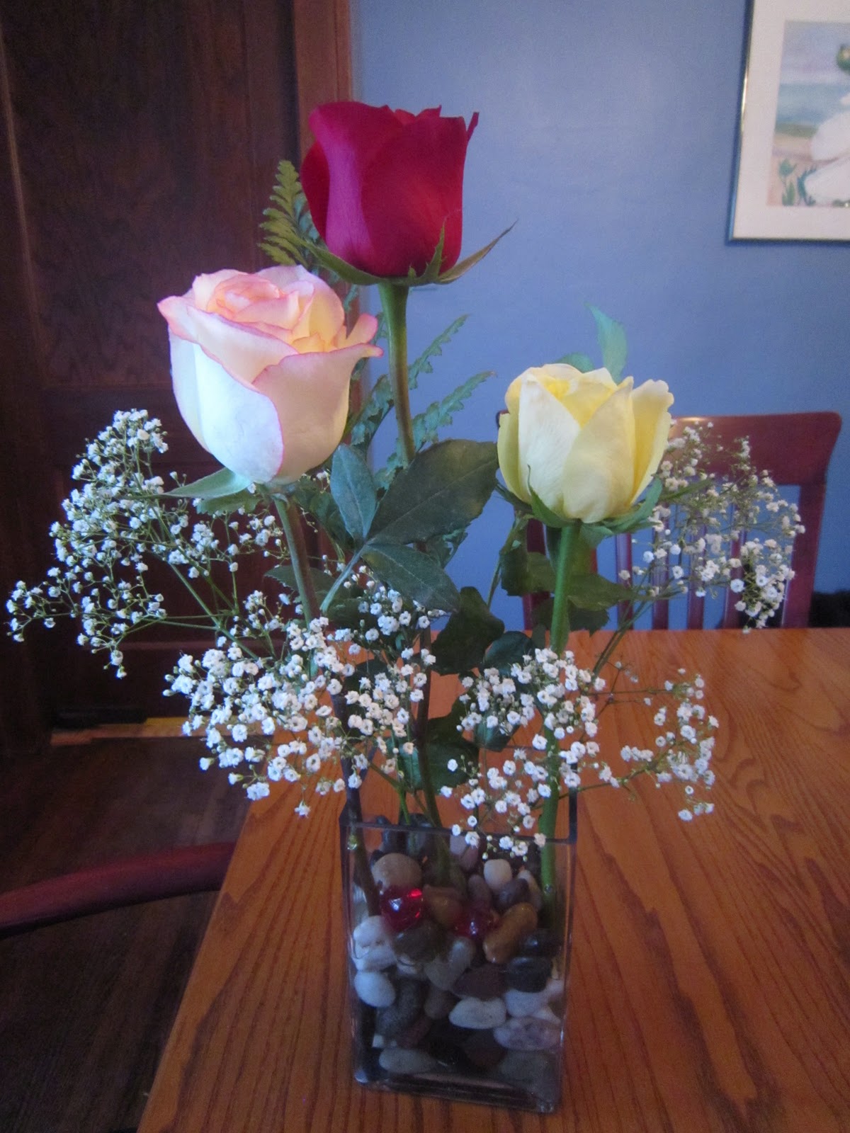 Chuck Does Art Artfully Arranging Flowers Three Roses for Valentines