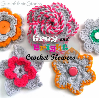 Grey and Bright Crochet Flowers