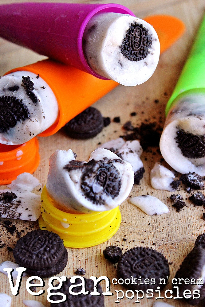 Vegan Cookies N' Cream Popsicles- Some OREO produts may come into contact with milk during the production process. Consult PETA's Accidentaly Vegan guide for approved Vegan varieties such as 100 Calorie OREO Thin Crisps