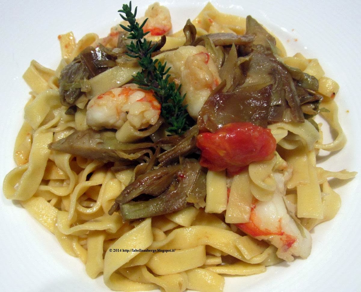 La Belle Auberge Tagliatelle con farina di ceci, gamberi e carciofi