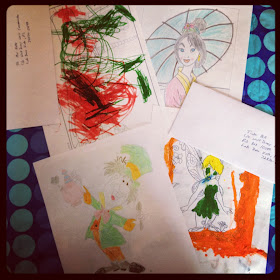 4 letters and pictures colored by kids.  
