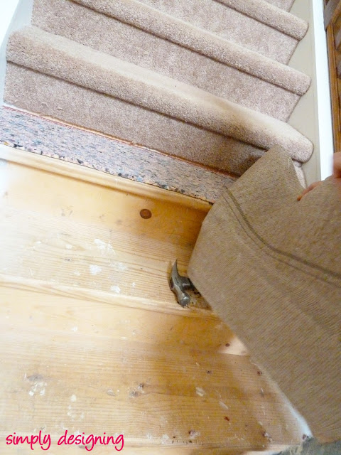 how to redo stairs by ripping up the padding on the stairs