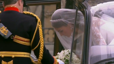 Catherine coming out of the royal car at Westminster Abbey. YouTube 2011.