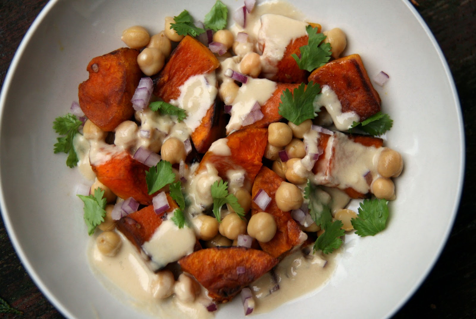 Warm Butternut Squash and Chickpea Salad with Tahini Recipe mostly