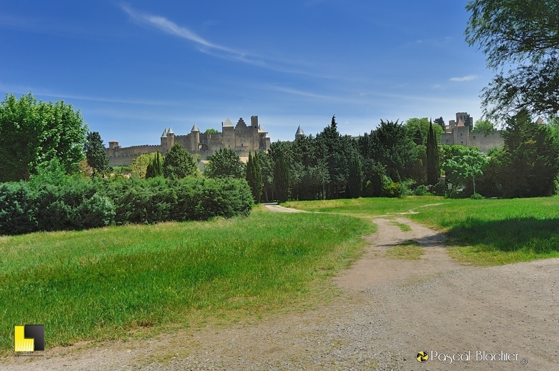 Vu du parc de Carcassonne la cité et le château Vu du parc de Carcassonne la cité et le château photo au delà du cliché