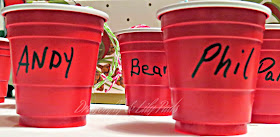 http://www.dragonflyandlilypads.com/2014/12/red-solo-cup-ornaments.html Names written on Red Solo Cups Ornaments Names. Sharpie Marker, Christmas Ornament, Red Solo Cup Gift