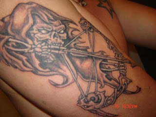 unusual Death tattoo design: Grim Reaper portrayed as an archer / bowman