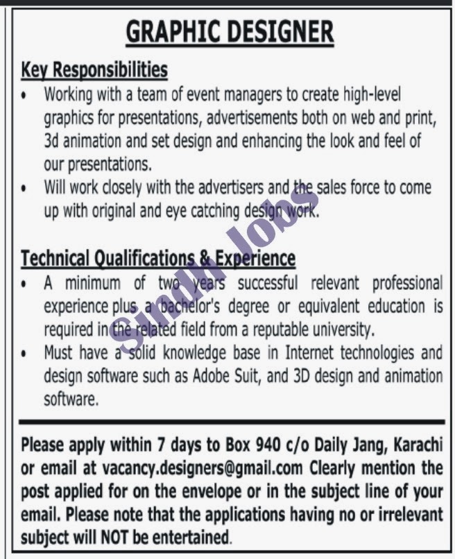 Sindh Jobs Graphic Designer Job at a Firm for Karachi Sindh
