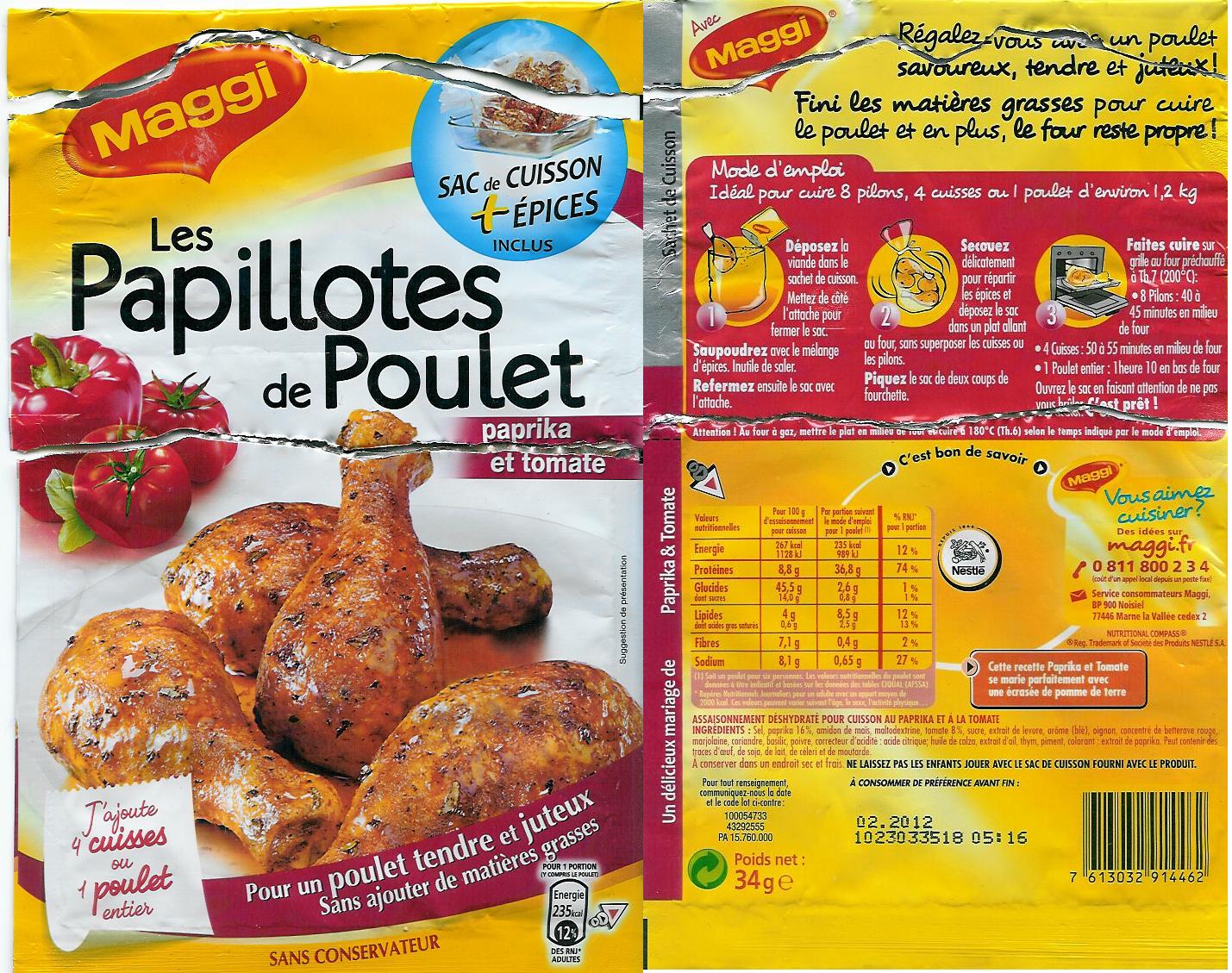 Mincir et Sport Maggi les papillotes de Poulet paprika et tomate, pour un poulet tendre et