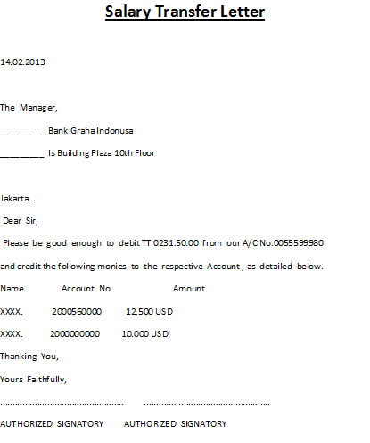 authorization letter to bank for salary transfer december 2012 authorization letter to bank for salary transfer december 2012