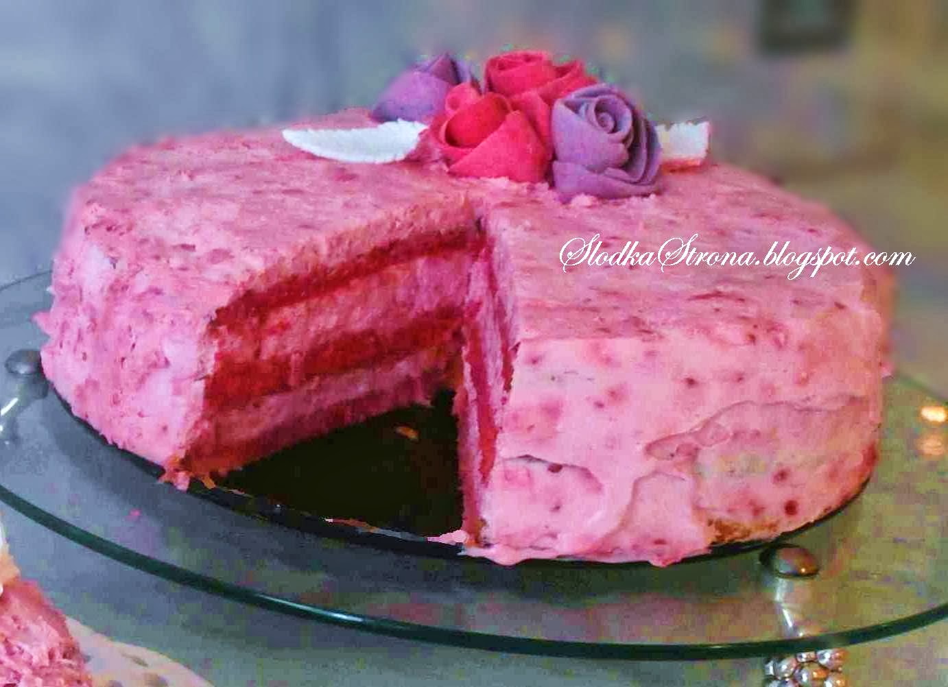 Różowy Tort Malinowy - Przepis - Słodka Strona