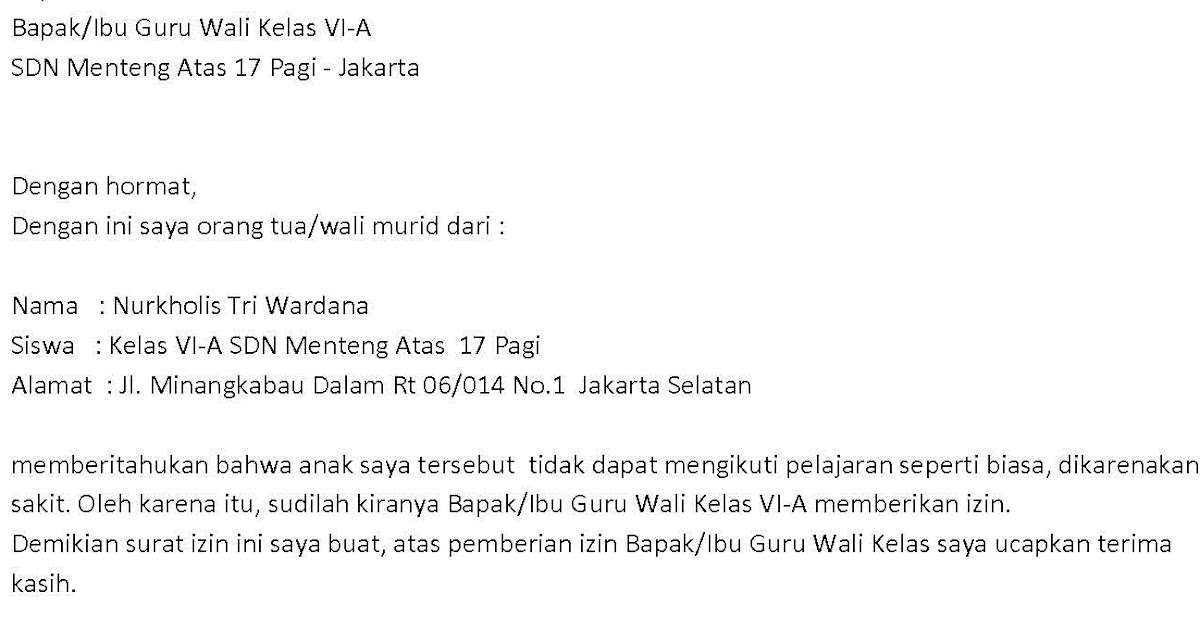 Deddy Kurniawan: Contoh Surat Izin Tidak Masuk Sekolah ...
