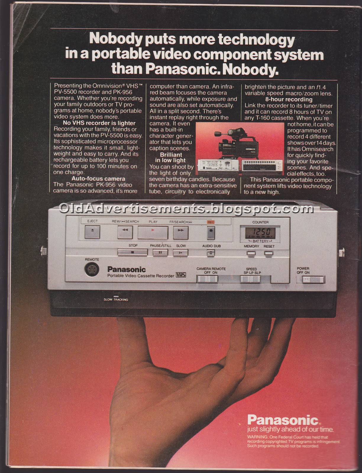 Vintage Advertisements 1982 Panasonic VCR Portable Video Cassette