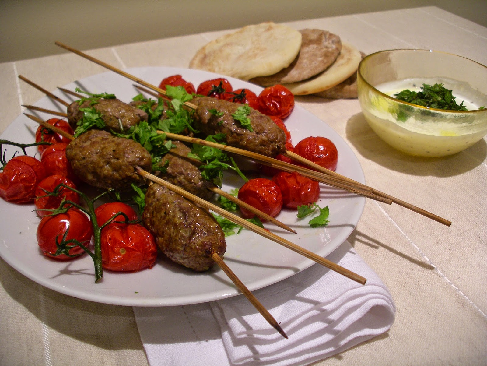 KITCHEN IN THE SAND Kofta Kebabs with yogurt sauce
