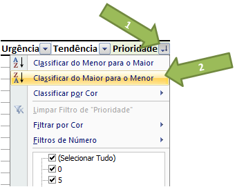 Ordernar por prioridade Classificar do Maior para o Menor