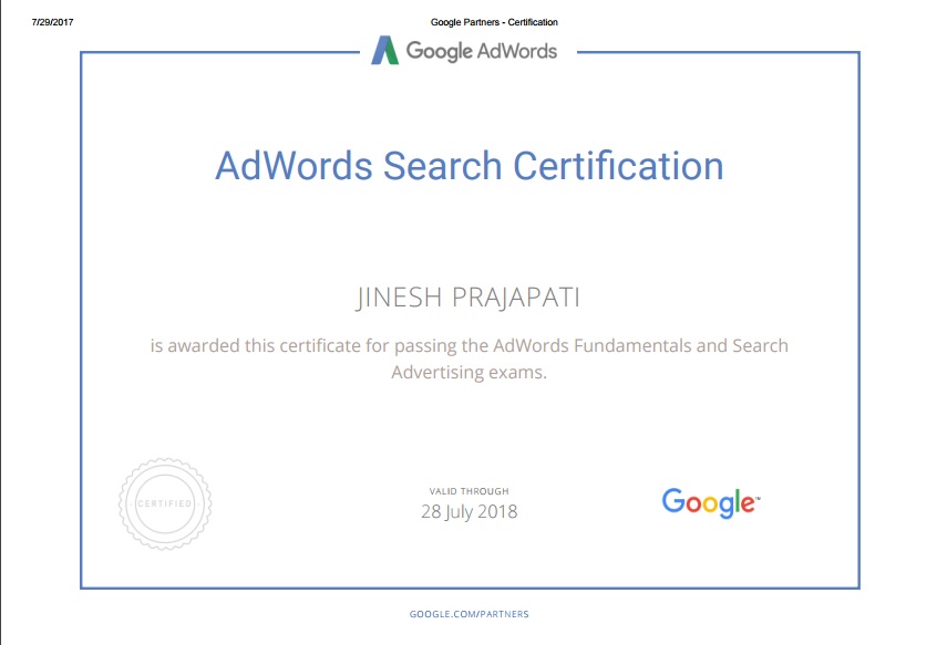 Google Ad Words Certificiation