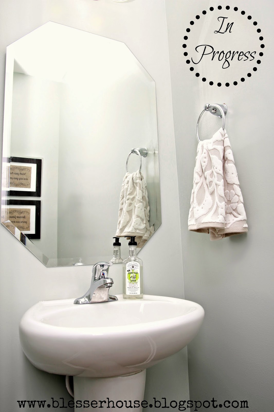 Easy Burlap Art and Powder Room Progress Bless'er House