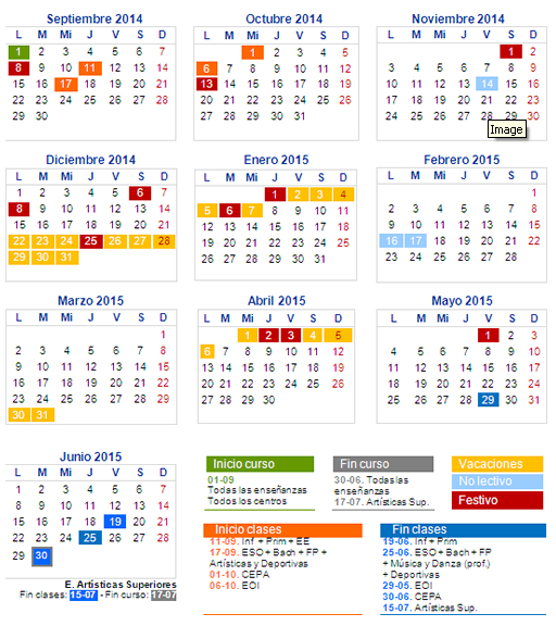 Calendario escolar 2014-2015