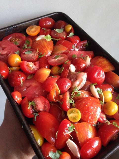 roasting cherry tomatoes with basil and garlic