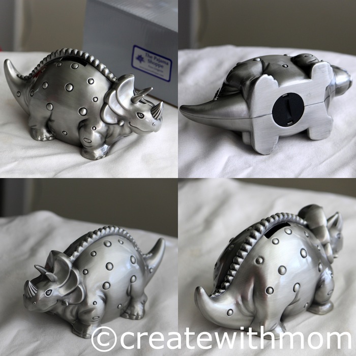 Create With Mom Dinosaur coin bank and Pullover pajama set