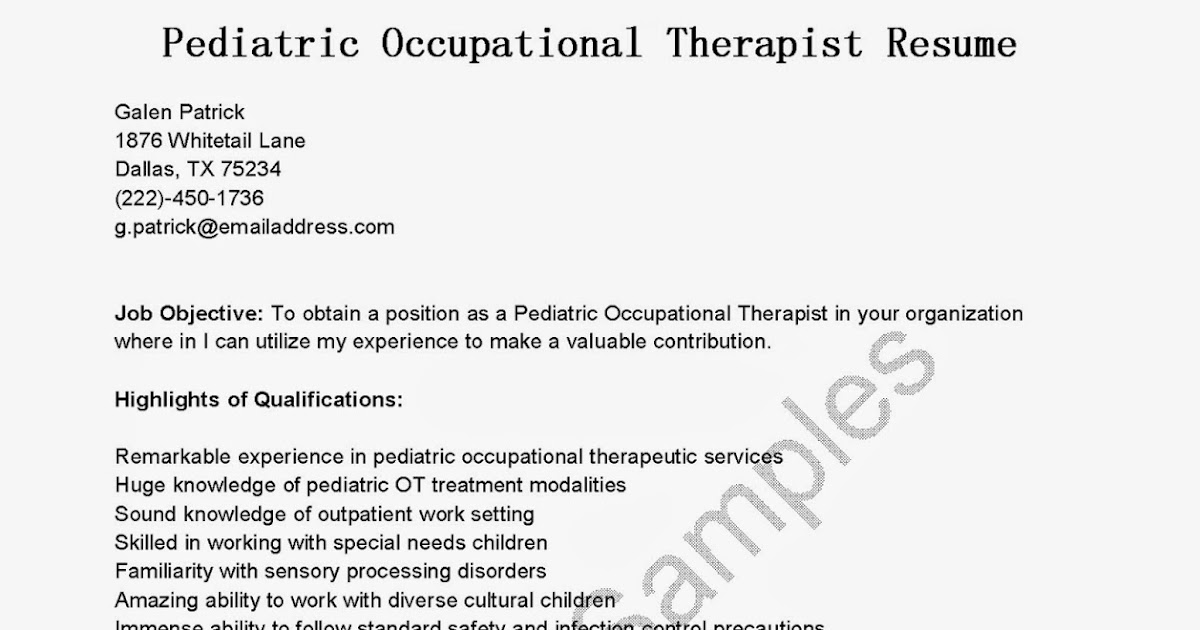 pediatric occupational therapist resume