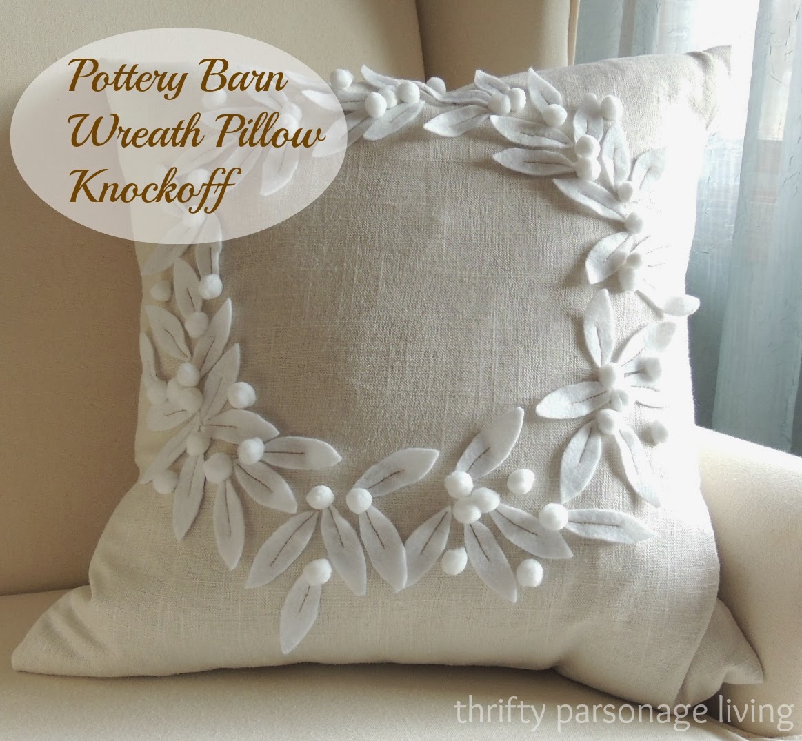Thrifty Parsonage Living POTTERY BARN WREATH PILLOW KNOCKOFF