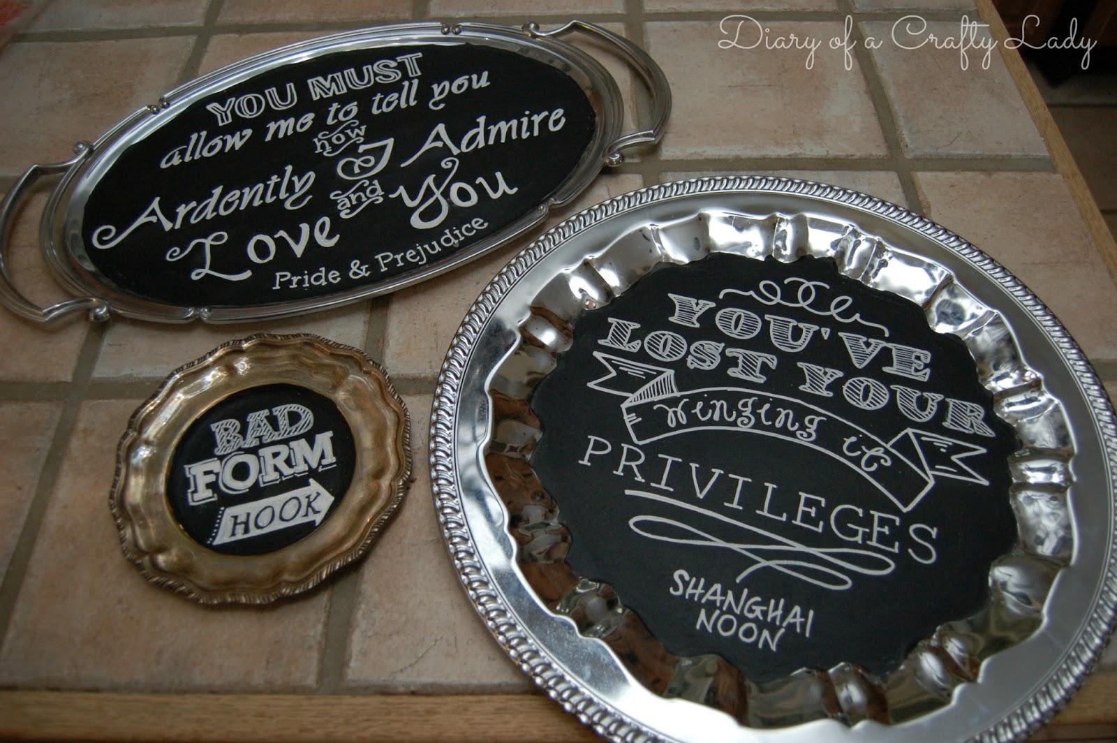 Diary of a Crafty Lady DIY Chalk Sayings on Platters {tutorial}