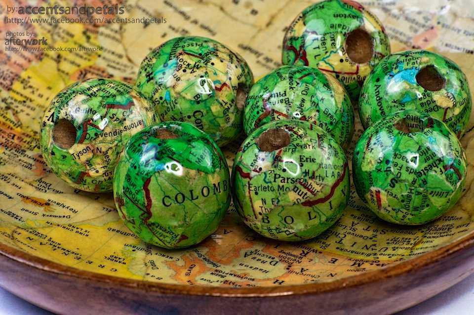 DIY How To Decoupage Wood Beads With Vintage Maps Reduce. Reuse