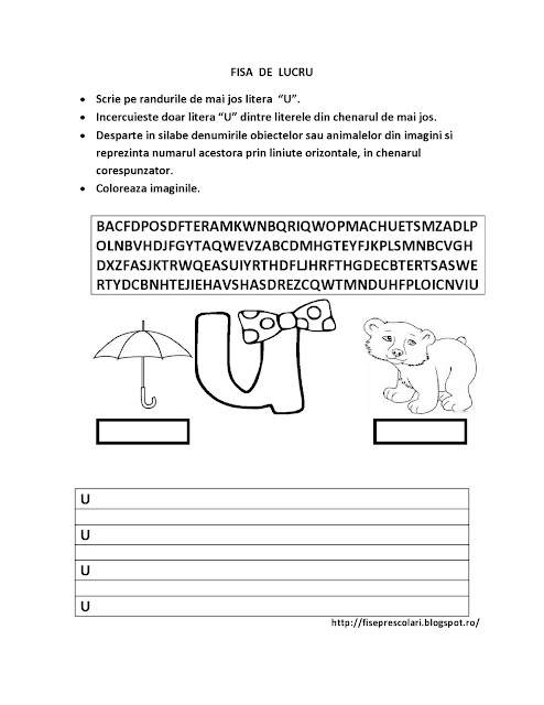 Fise Cu Cifre Si Litere Gradinita Fisa De Scris Cu Litera U Pentru Copiii De Gradinita