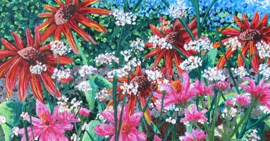 Rozartz Contemporary floral paintings: A floral garden painting. Step