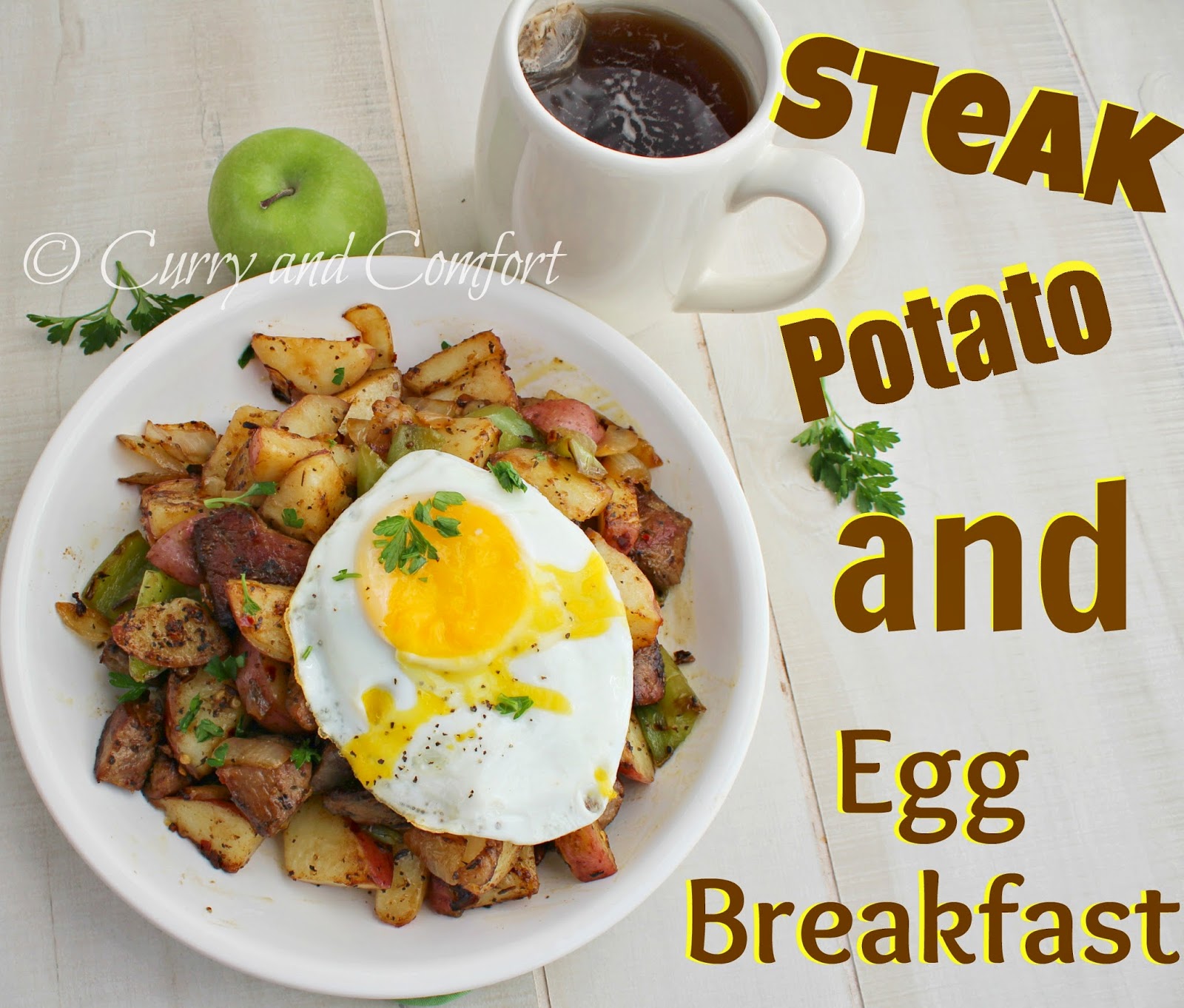 Kitchen Simmer Steak and Potato Hash Topped with a Fried Egg