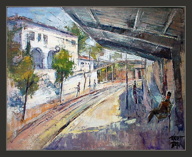 SANT QUIRZE DEL VALLES-PINTURA-ESTACION-FERROCARRILES-CUADROS-PINTOR-ERNEST DESCALS-