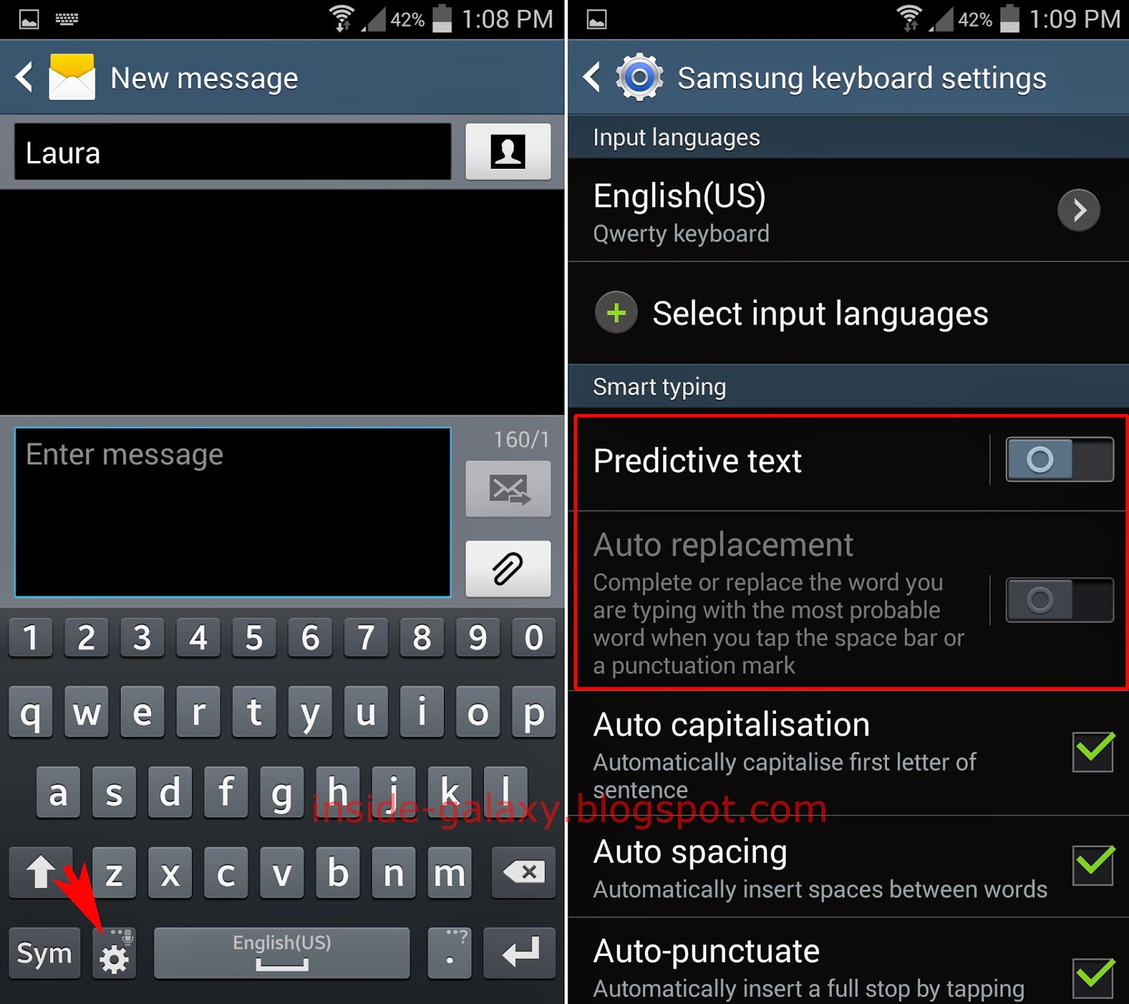 samsung android keyboard predictive text two words