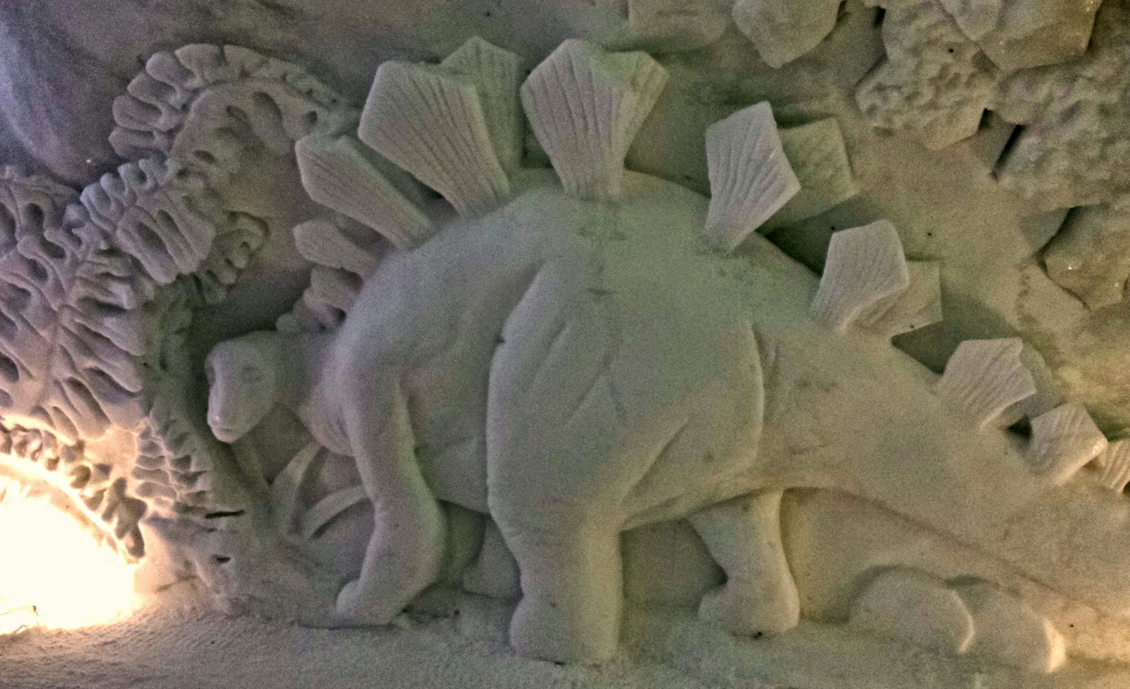Dinosaur snow sculpture at the Ice Hotel, Quebec City