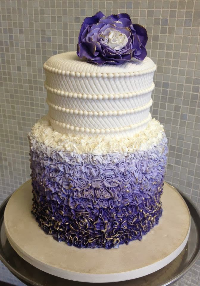 purple flower ombre wedding cake