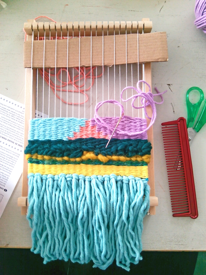 Curious and Catcat Weaving on a cardboard loom DIY + review