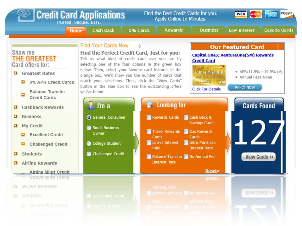 Credit Cards Menu