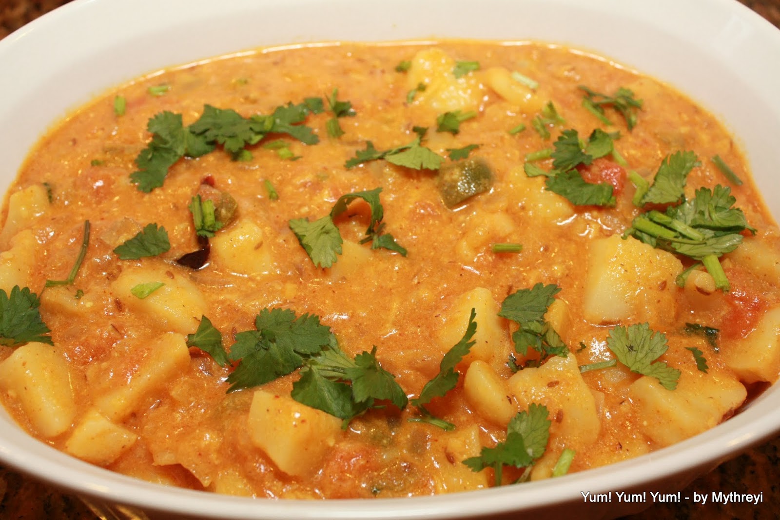 Yum! Yum! Yum! Aloo Kurma Potatoes Gravy with Yogurt and Spices