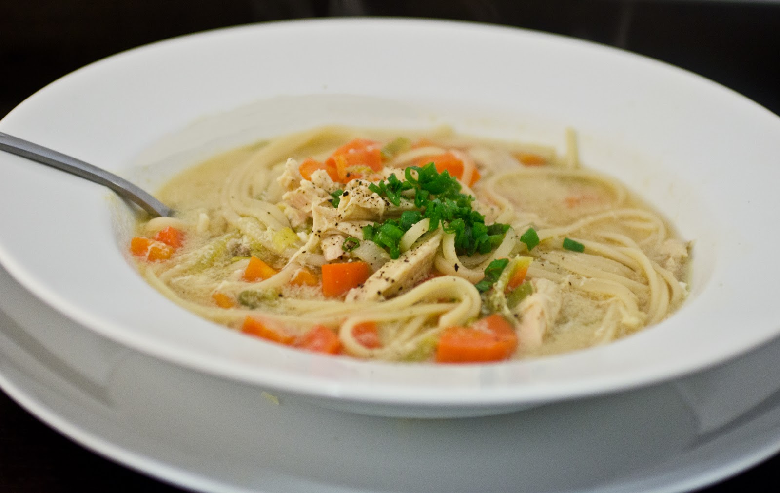 Navy Blue Kitchen Chicken Noodle Soup with Egg