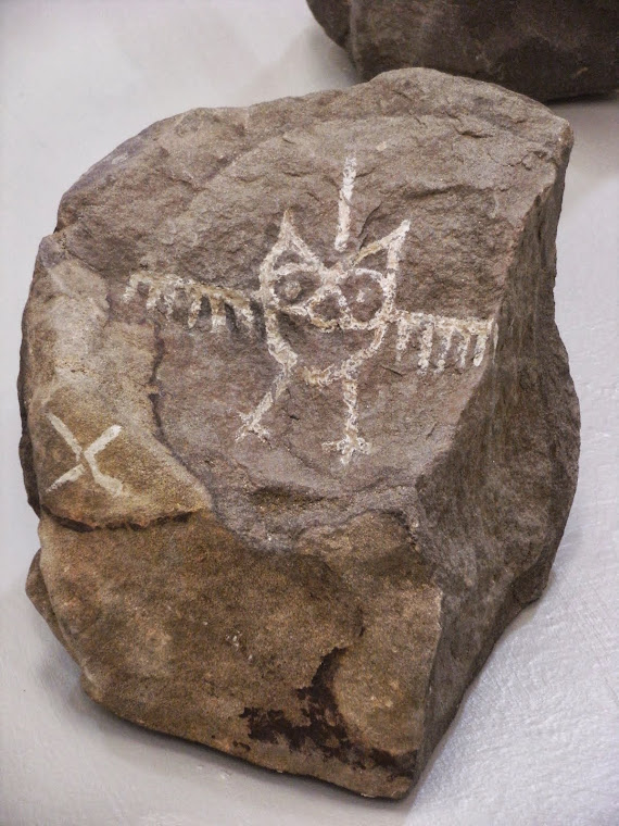 Masked Bird Petroglyph, reclaimed Nich'i-Wana painting