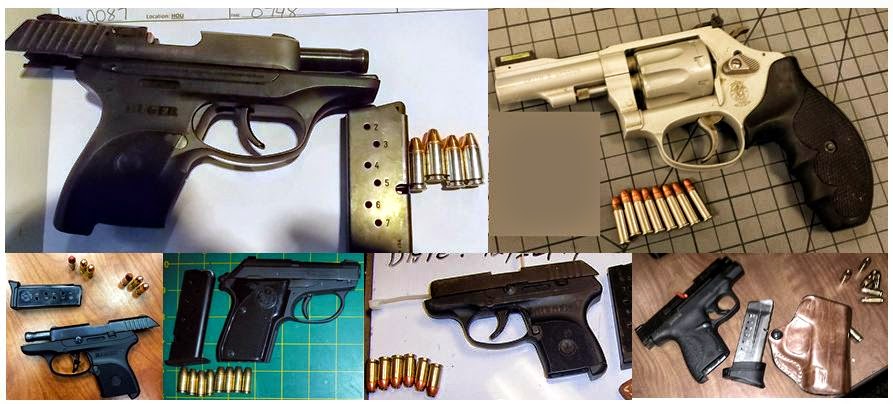 Clockwise from top left, firearms discovered at: HOU, RSW, ATL, RDU, LAS & ATL