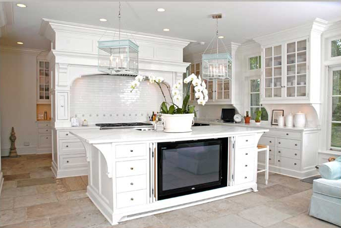 Beautiful White Kitchen Sub Zero With Blue Backsplash Beautiful White Kitchen Sub Zero With Blue Backsplash