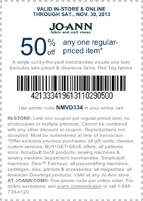Jo-Ann Fabric and Craft Stores November 50% off coupon