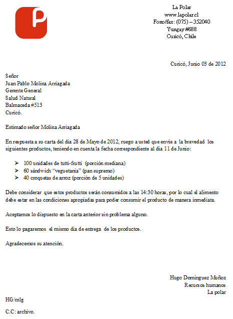 carta de pedido