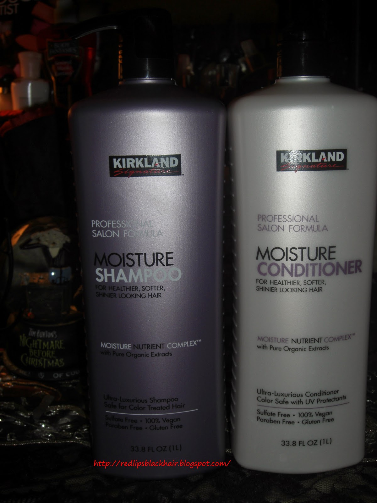 Red Lips, Black Hair Kirkland Moisture shampoo + conditioner