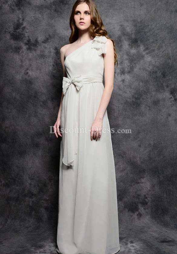  Chiffon One Shoulder A line Floor Length Sleeveless Natural Waist Bridesmaids Dress
