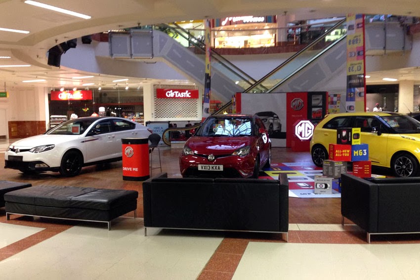 MG popup dealership at Westfield Merry Hill for 2014 World of Wheels