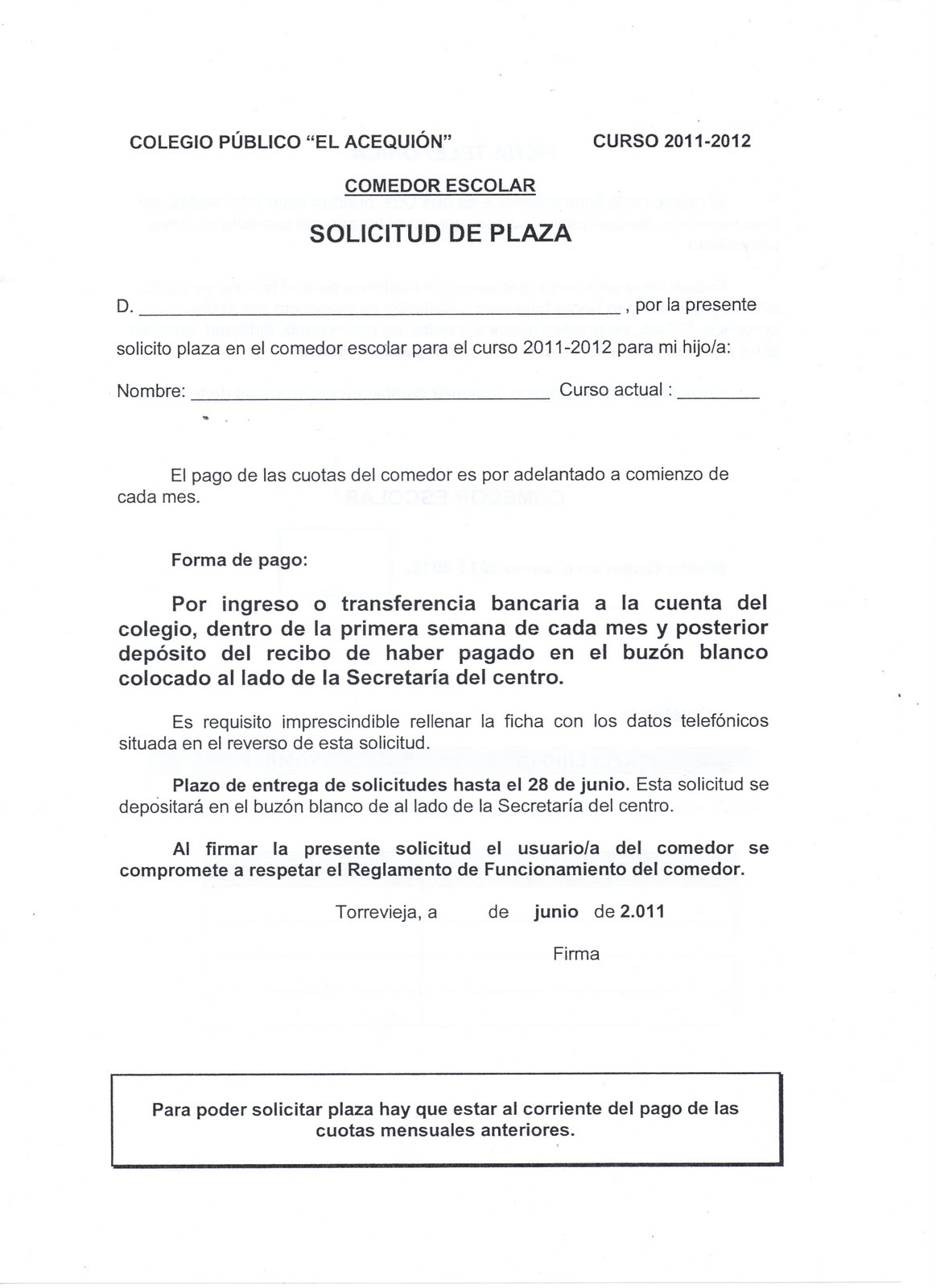 CIRCULAR SOLICITUD DE PLAZA O BECA DE COMEDOR 2011-2012 ~ AMPA CEIP ... CIRCULAR SOLICITUD DE PLAZA O BECA DE COMEDOR 2011-2012 ~ AMPA CEIP ...