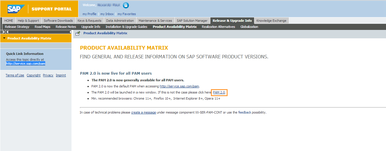 sidadm Product Availability Matrix (PAM)