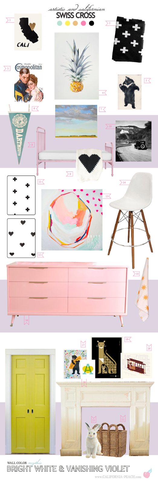 Swiss Cross || on California Peach || Toddler Room Girls Girl Bedroom Interior Design Style Board